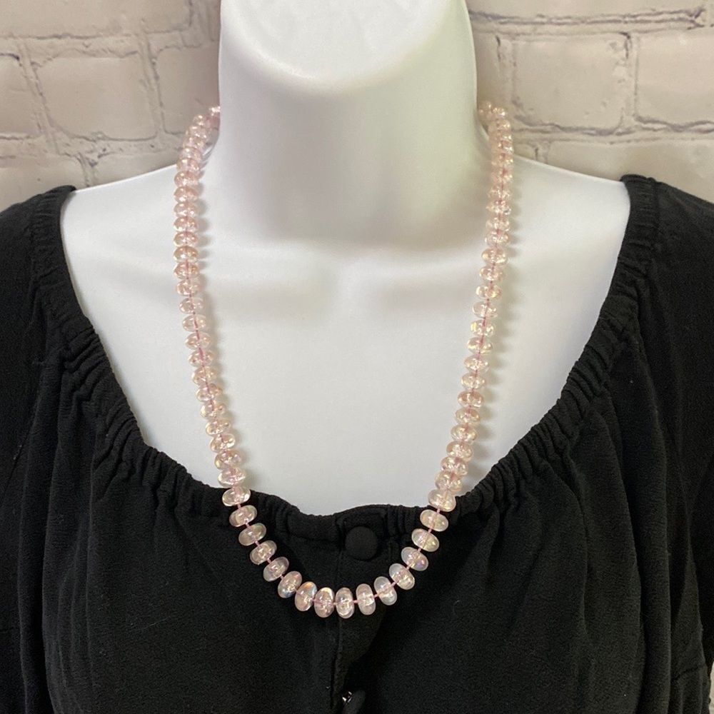 Vintage Clear Iridescent Glass Bead Necklace | Classic 1950s Jewelry | Elegant